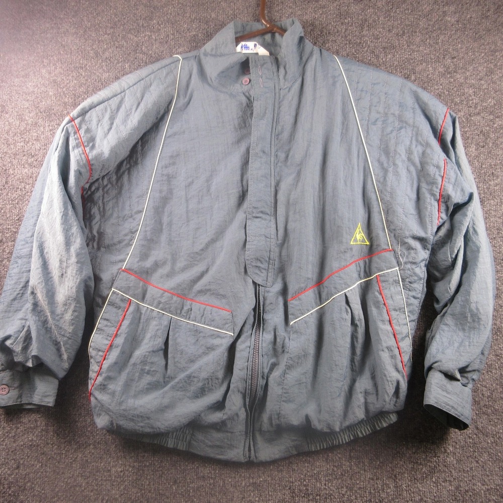Vintage Le Coq Sportif Jacket Mens Medium Gray Nylon Track Windbreaker 80s‎